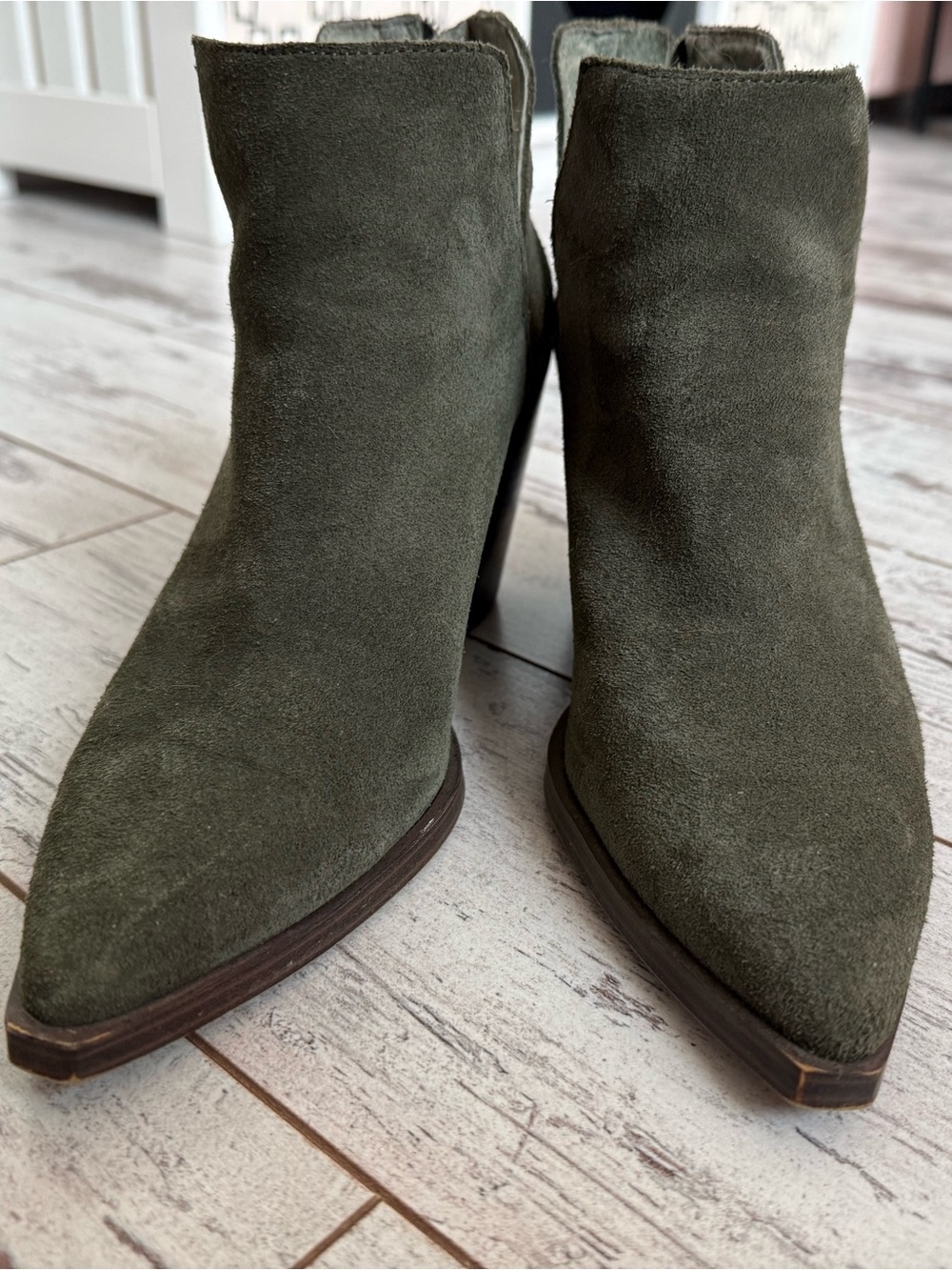 Vince Camuto Olive Suede Pointed-Toe Ankle Booties - Picture 3 of 5